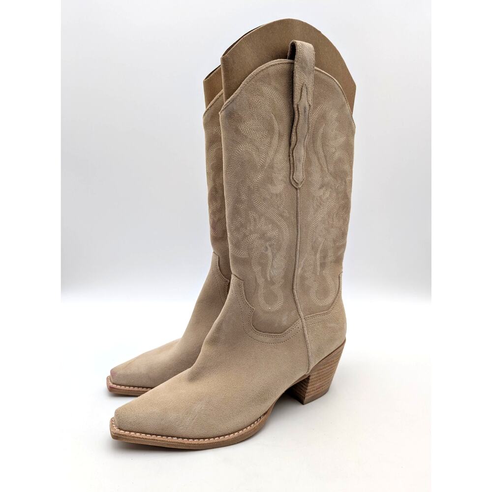 Jeffrey Campbell Dagget Block Heel Western Boots Women's Sand Size US9.5 EU40